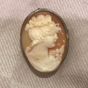 Vintage Sterling Silver Cameo Pendant Brooch Pin
